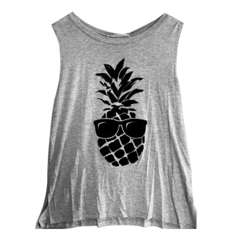 Joker Round Collar Printed Pineapple Loose Vest (Gray) - Intl  