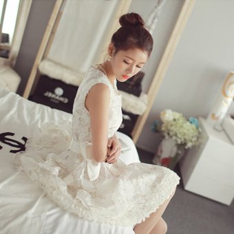 JOY south Korean female type a sleeveless dress long students floral chiffon lace dress  