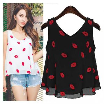 JOY Women loose fashion brief paragraph lip prints small vest - intl  