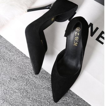 JOY Women's Fashion pointed high-heeled shoes hollow side(Black) - Intl - INTL  