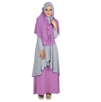 Jual Raindoz | Gamis / Pakaian Muslim Wanita + Kerudung - RNK 026 | BAHAN : JERSEY | WARNA : PINK ABU(Int:XL)(OVERSEAS)  