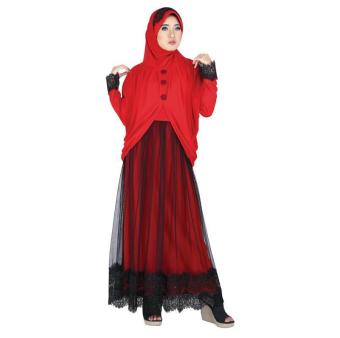 Jual Raindoz | Gamis / Pakaian Muslim Wanita + Kerudung - ROK 028 | BAHAN : JERSEY | WARNA : MERAH(Int:XL)(OVERSEAS)  