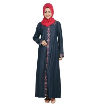 Jual Raindoz | Gamis / Pakaian Muslim Wanita - RIS 035 | BAHAN : DENIM | WARNA : BIRU NAVY  