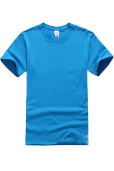 JustCreat Men Jewel Neck Pure Color T-Shirt (Blue)  