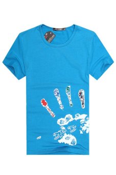 JustCreat Men Jewel Neck T-shirt (Blue)  