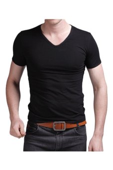 JustCreat Short Sleeve Cotton V-Neck T-Shirt (Black)  