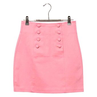 Kakuu Basic Korea 8 Buttons High Waist Mini Skirt - Merah Muda  