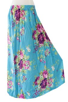 Kampung Souvenir - Rok Klok - Light Blue With Purple Roses  