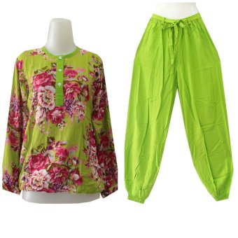 Kampung Souvenir - Set Joger Pants - Green With Roses  