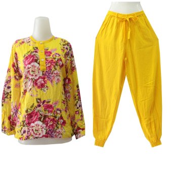 Kampung Souvenir - Set Joger Pants - Yellow With Roses  