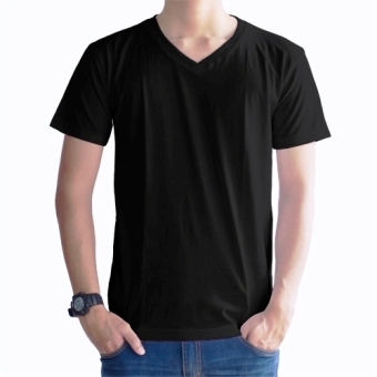 Kaos Oblong Polos Lengan Pendek V-Neck Unisex T-Shirt - Hitam  