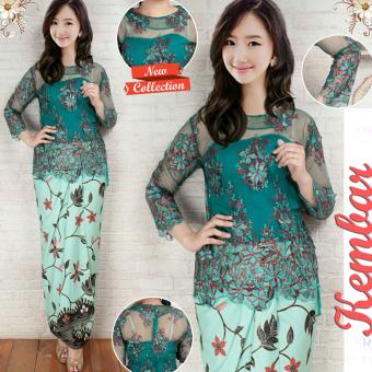 Kembar Stelan Kebaya Moderen Brukat Timbul Tosca + Inner (Long Torso)  