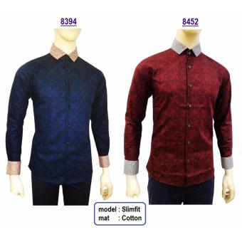 Kemeja Batik Slimfit Pria 8394 [Blue] Kombinasi Muslim Koko Jeans  