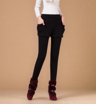Kisnow 2 in 1 Korean Fashion Soft Warm Skirt Style Leggings(Color:Black) - intl  