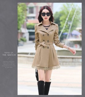 Kisnow Lady Korean Fashion Lace Down Slim Windbreaker Coat Lightweight Jackets(Color:Khaki) - intl  