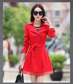 Kisnow Lady Korean Fashion Lace Down Slim Windbreaker Coat Lightweight Jackets(Color:Red) - intl  