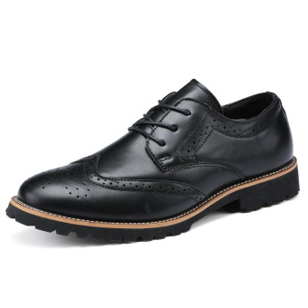 KLYWOO Fashion Casual Men Classic Brogue Leather Flats Shoes (Black) - intl  
