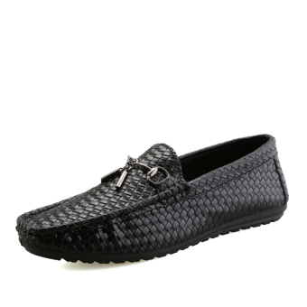 KLYWOO Fashion Casual Men Flats Shoes Lattice Loafers (Black) - intl  
