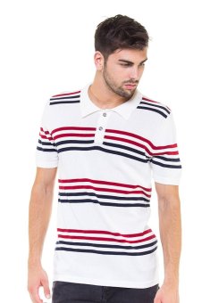 Knitwork Striped Polo Shirt - Off White  