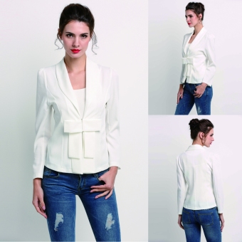 Korea New Style Women Big Bowknot Career White Slim Suit Coats Jackets Tops  