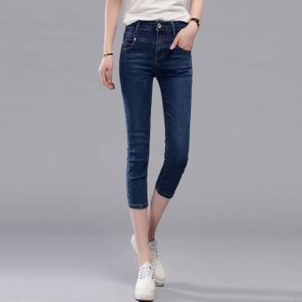 Korean Fashion Casual Capri Jeans Women's Skinny Cropped Jeans Pants HPT051 Dark Blue - intl  