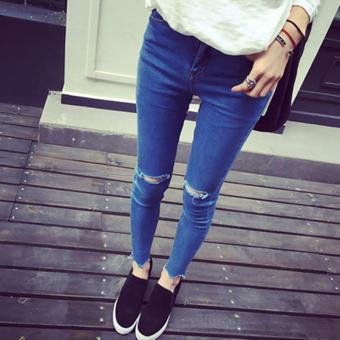 Korean Fashion Hole Jeans Women Jean Femme Denim Jeans Plus Size Woomen Pants Skinny High Waisted Jeans Woman - intl  
