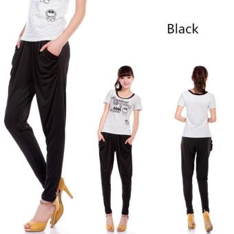 Korean Fashion Pants Candy Color Leggings Spring Women Thin Section Nine Points Harlan Pants (Black) - intl  