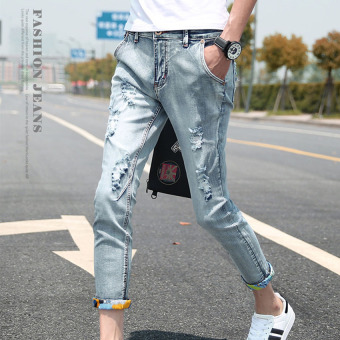 Korean Hole Jeans Pantyhose Slim Stretch Thin  