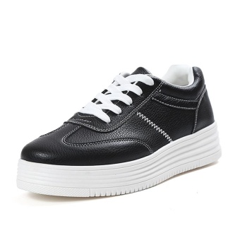 Korean Student Casual Shoes Fashion Height Increasing Sneakers Breathable Flat Platform Women Shoes (Black) - intl  
