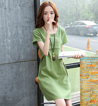 Korean Style Women Short Sleeve Loose A-Line Maternity Dress HMDRESS029 Green - intl  