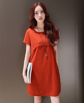 Korean Style Women Short Sleeve Loose A-Line Maternity Dress HMDRESS029 Orange - intl  