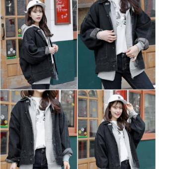 Korean version black coat loose Harajuku BF style college style denim jacket - intl  