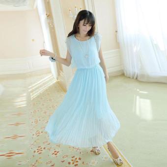 Korean version of the chiffon dress slim pin sleeve large elastic pleated skirt(blue) - intl  