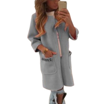 Korean Women Casual Long Pocket Coat Jacket Parka Loose Cardigan Outwear Grey  