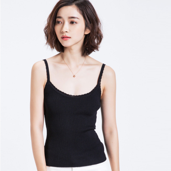 La Vie Korean Casual Short Knitted Crochet Strap Vest Tops(Black) - intl  