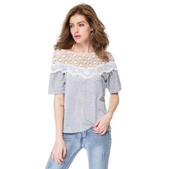 Lace Cutout Shirt Women Handmade Crochet Cape Collar Batwing Sleeve T-Shirt  