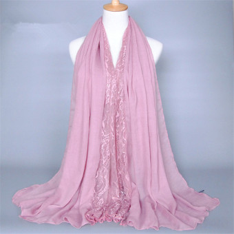 Lace Scarf Sous Turkish Silk Scarf Islamic Hijab Muslim Abaya Hat (Pink) - intl  