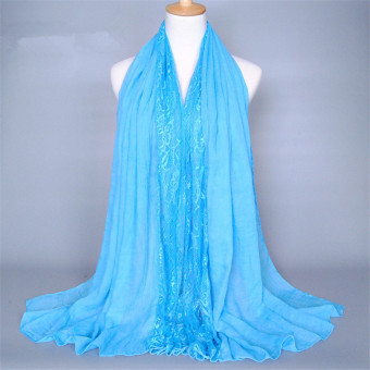 Lace Scarf Sous Turkish Silk Scarf Islamic Hijab Muslim Abaya Hat (Skye blue) - intl  