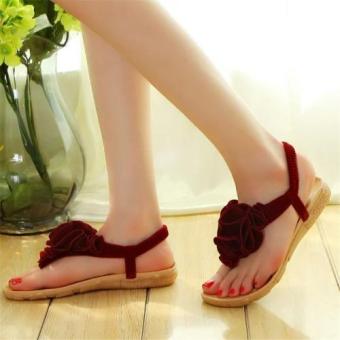 Ladies Flat Sandals Summer New Flat Heel Beach shoes Boho Sandals Female Flower Shoes (Red) - intl  