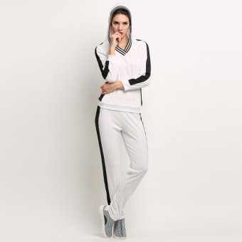 Ladies Women Sports Yoga Gym Track Suit Long Pants and V-neck Hoodie Sweatshirt Set - intl  