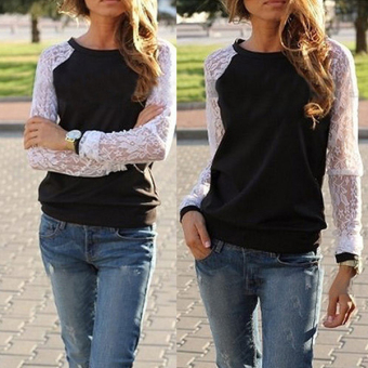 Lady Women Casual O-neck Long Lace Sleeve Tops Blouse(Red) - intl  