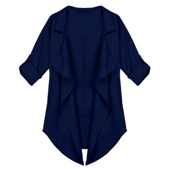 Lady Women's Fashion Casual 3/4 Sleeve Turndown Neck Outwear Asymmetric Loose Jacket-blue-S  