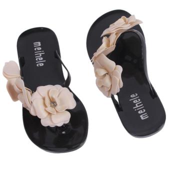 LALANG Camellia Flip-flops Female Beach Slippers Flip Sandals Shoes (Apricot)  