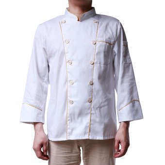 LALANG Chef Uniform Long Sleeve Coat Waiter Waitress Jacket White  