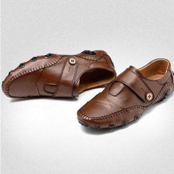 LALANG Fashion Men Loafers Casual Shoes Genuine Leather Slip On Flat Shoes (Brown)  