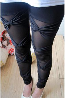 LALANG Fashion Woman Leggings Trousers Ripped Cut-out Sexy Splicing Pants Black - Intl  
