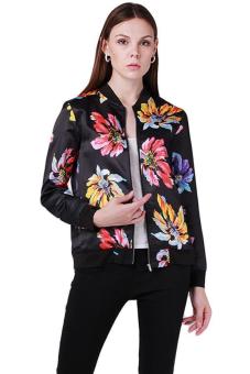 LALANG Fashion Women Floral Long Sleeve Jacket Small Coat Outwear Black  