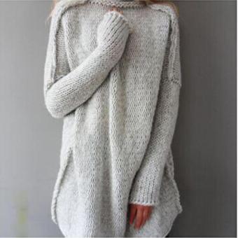 LALANG Fashion Women Knitted Long Sleeve Sweater Casual Loose Pullovers (Grey+White) - intl  