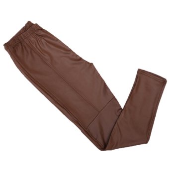 LALANG Leather Stitching Casual Leggings Leisure Thin Tights Leggings Brown  