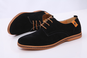 LALANG Men's Casual Shoes Large Size Suede Matte Leather Men Flat Shoes Black - intl  